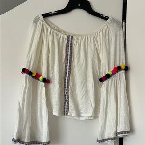 Pitusa Cream and Red Embellished Crop Blouse